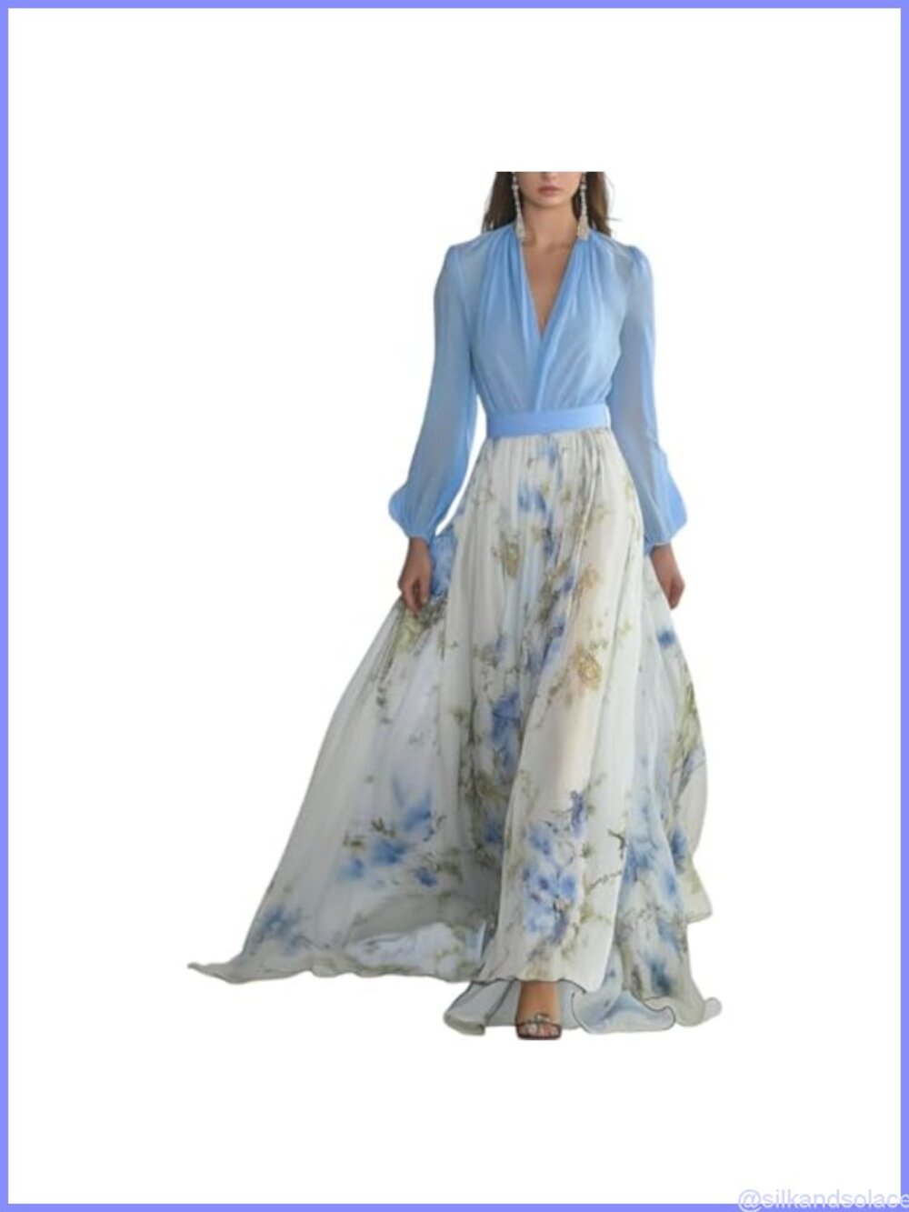 Women's Chiffon Floral Boho Empire Waist Maxi Wedding Guest Dress